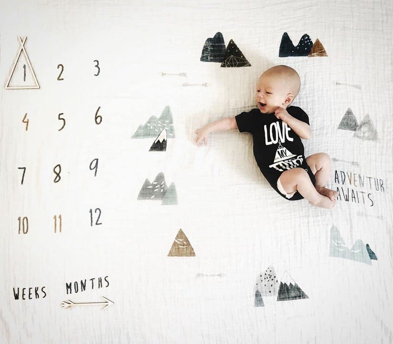 Miaoberry 100% Organic Cotton Muslin Monthly Baby Milestone Blanket with Wooden Hello World Newborn Sign, Newborn Photography Props, Birth Announcement Sign, Eucalyptus - Image 3